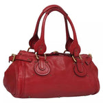 Chloe Paddington Hand Bag Leather Red Gold Silver Auth am7795
