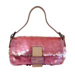 ★ Authentic FENDI Rare Baguette Pink Sequin Rhinestone Hardware Shoulder Bag Pre-owned ★